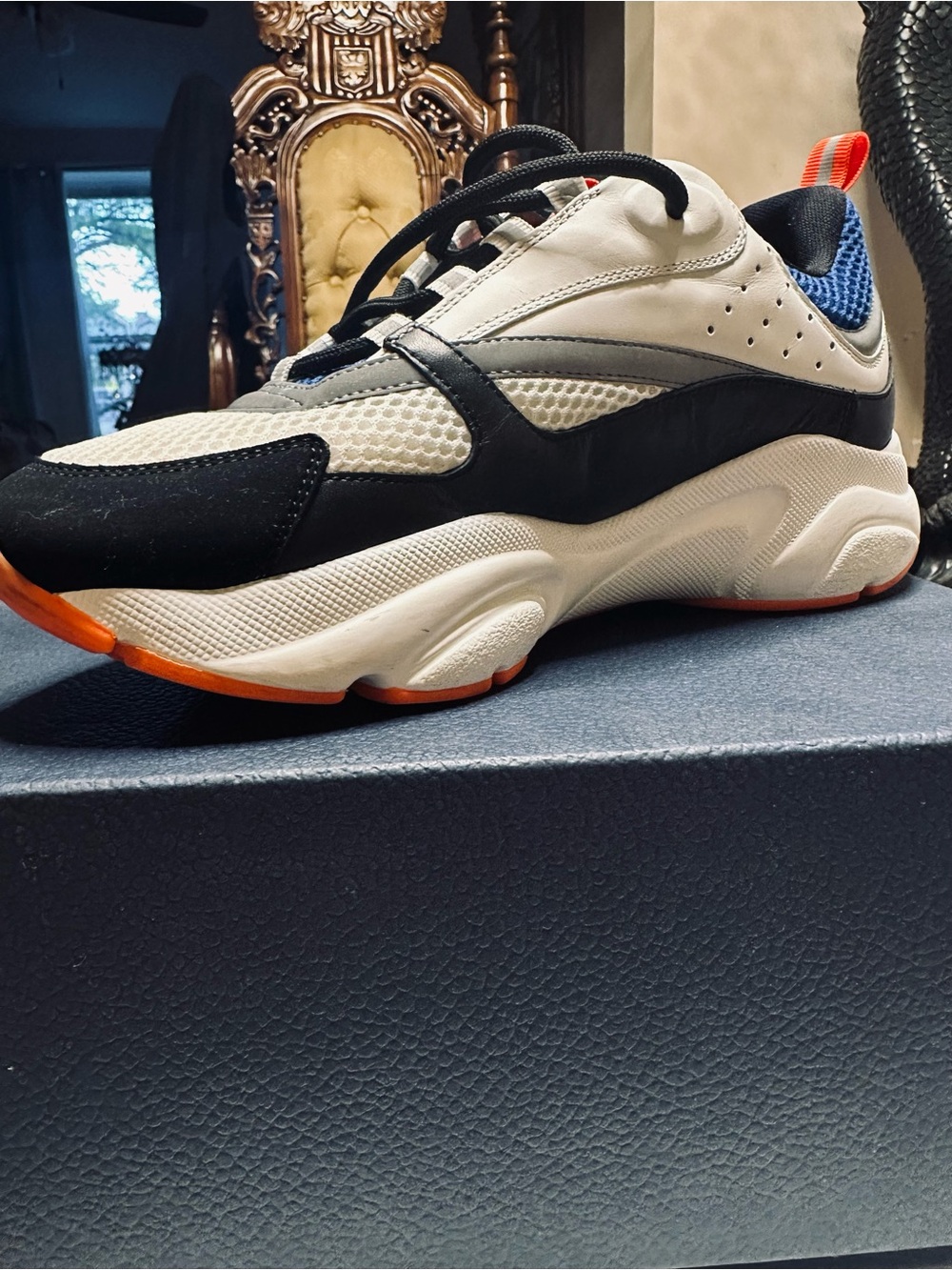 Dior Men's Chunky Sneakers in White, Black & Blue with Orange Accents - Picture 8 of 10